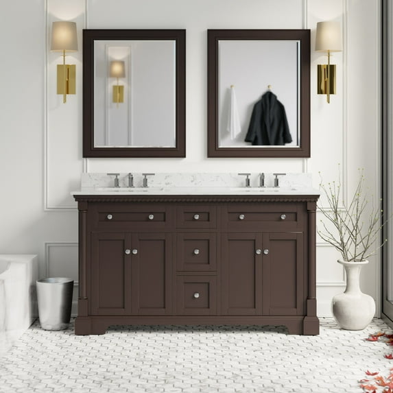 Sydney 60" Double Bathroom Vanity with Chocolate Cabinet and Engineered Marble Top