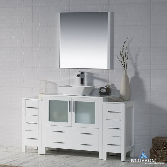Sydney 60" w/ Vessel Sink and Double Side Cabinets (Glossy White)