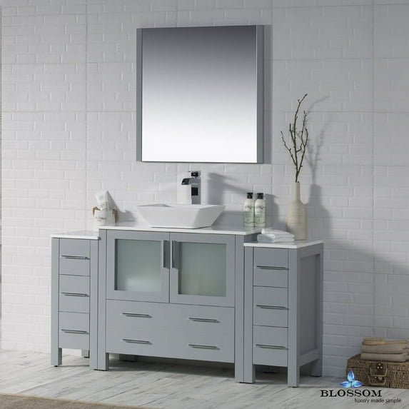 Sydney 60" w/ Vessel Sink and Double Side Cabinets (Metal Grey)