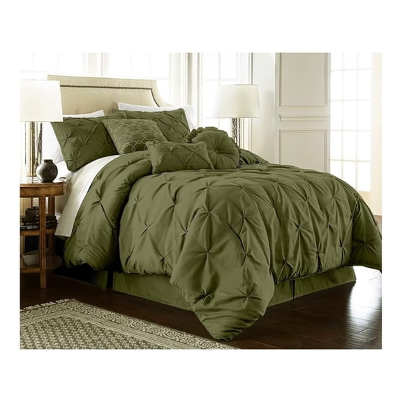 Sydney 7-Piece Pinch Pleat Pintuck Bedding Comforter Set (Full, Olive)
