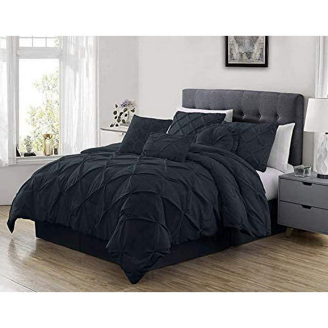 Sydney 7Piece Pinch Pleat Pintuck Bedding Comforter Set (Queen, Gray