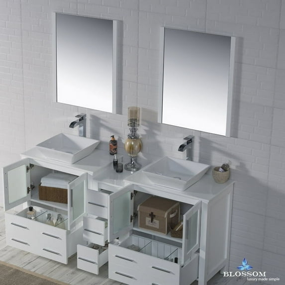 Sydney 72" Double w/ Vessel Sinks and Mirrors (Glossy White)