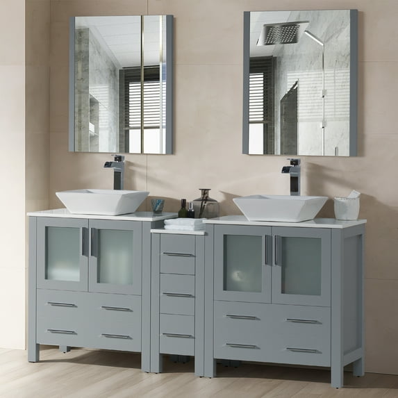 Sydney 72" Double w/ Vessel Sinks and Mirrors (Metal Grey)