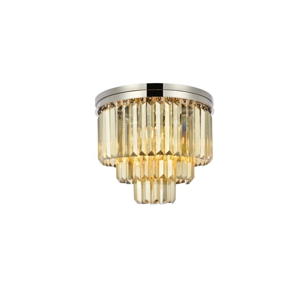 Sydney 9 light Polished nickel Flush Mount Golden Teak (Smoky) Royal Cut Crystal