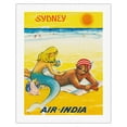 thumbnail image 1 of Sydney Australia - Sun Tanning Mermaid with The Maharajah Air India - Vintage Airline Travel Poster by Umesh Rao c.1964 - Fine Art Rolled Canvas Print 20in x 26in, 1 of 4