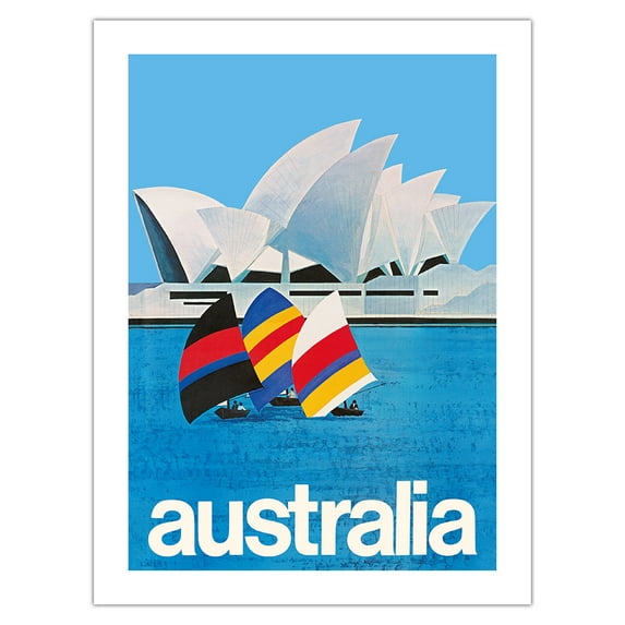 Sydney Australia - Sydney Opera House - Vintage Airline Travel Poster c.1969 - Bamboo Fine Art 290gsm Paper Print (Unframed) 18x24in
