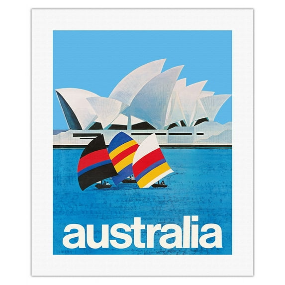 Sydney Australia - Sydney Opera House - Vintage Airline Travel Poster c.1969 - Fine Art Rolled Canvas Print 16in x 20in