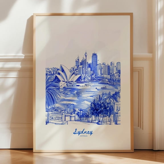Sydney Australia Travel Poster Navy Blue Sketch Art Home Decor Office Wall Art