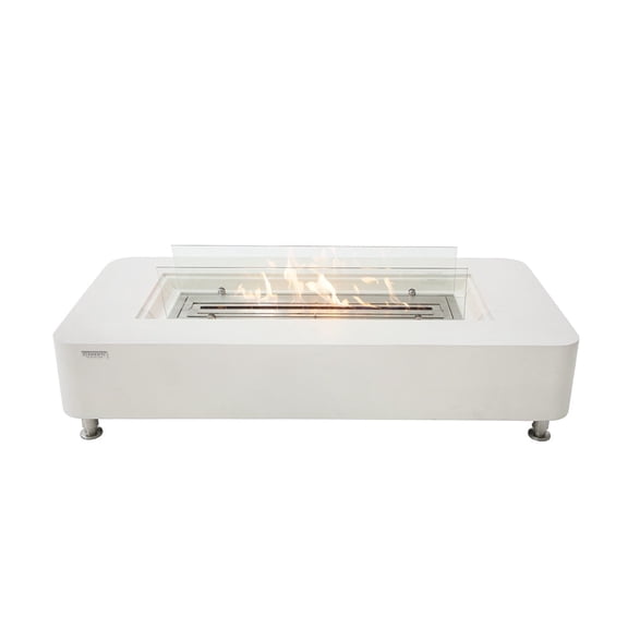 Sydney Bio Ethanol Fire Pit Coffee Table 62 in. Indoor Outdoor Firepit 23,000 BTU Heat Garden Decor Concrete Fireplace Patio Heater Smokeless Fire Table include Lid Canvas Cover and Windscreen, White