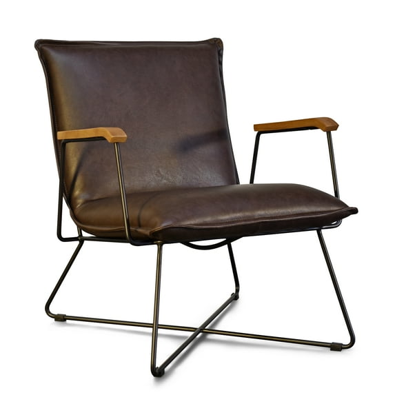 Gingko SYD-1100-BRWN Sydney Brown Modern Lounge Arm Chair with Matte Black Steel Legs Leather Back & Upholstered Seat