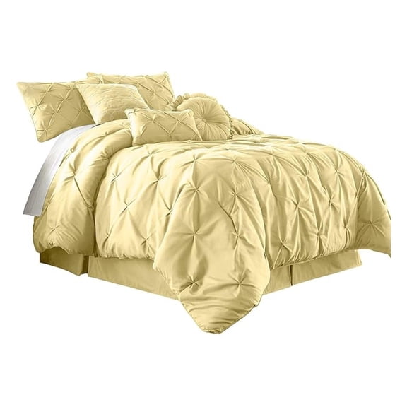 Sydney California King Size Comforter Set - 7-Piece Pintuck Bedding - Yellow, Lightweight Pinch Pleat Comforter with Decorative Pillows Bed Set for All Season