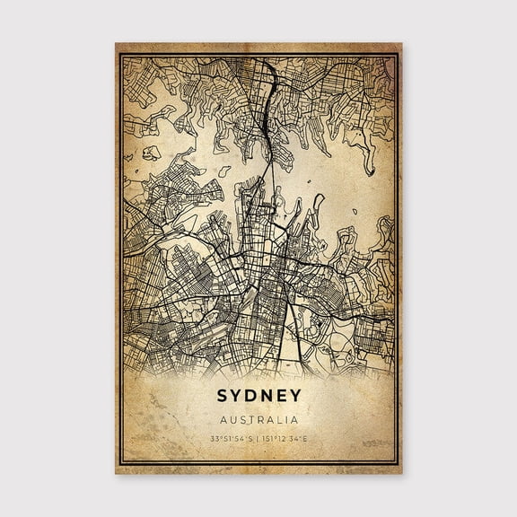 Sydney City Map Art Print: Modern Vintage Wall Decorfor Living Room Bedroom Office Farmhouse Neutral Home Artwork Ready to Hang 8x12 inch