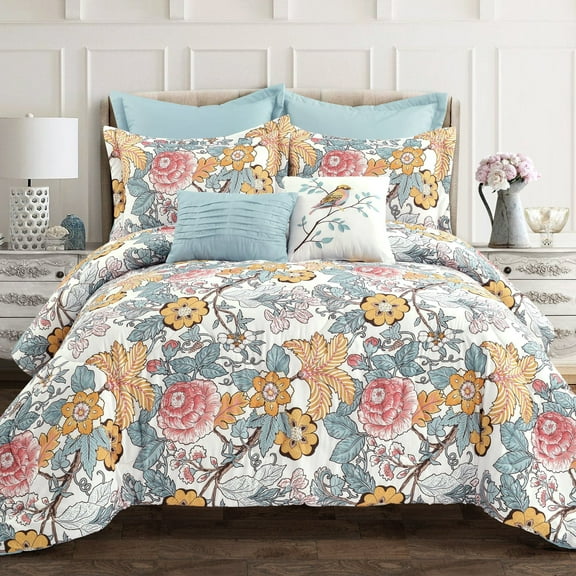 Sydney Comforter Blue/Yellow 7Pc Set Full/Queen
