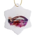 thumbnail image 1 of 3drose, Sydney Harbor Bridge Colorful Watercolor Illustration, 3 inch Snowflake Porcelain Ornament, 1 of 7
