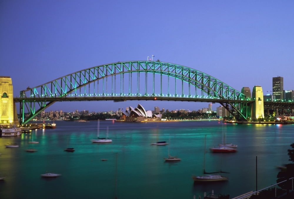 Sydney Harbour Bridge At Dusk With Opera House Behind Canvas Art - Charles Bowman Design Pics (17 x 11)