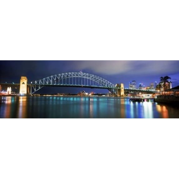 Sydney Harbour Bridge with the Sydney Opera House in the background, Sydney Harbor, Sydney, New South Wales, Australia Poster Print (18 x 6)