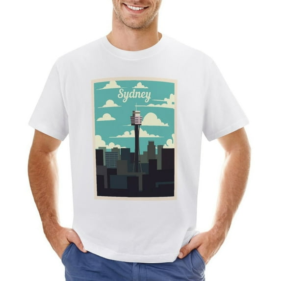Sydney Men’s Graphic T-shirt Vintage Short Sleeve Sport Tee White S
