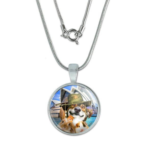Sydney Opera House Australia Dog Rabbit Guinea Pig 0.75" Pendant with Sterling Silver Plated Chain