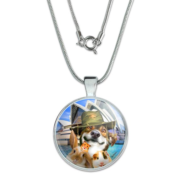 Sydney Opera House Australia Dog Rabbit Guinea Pig 1" Pendant with Sterling Silver Plated Chain