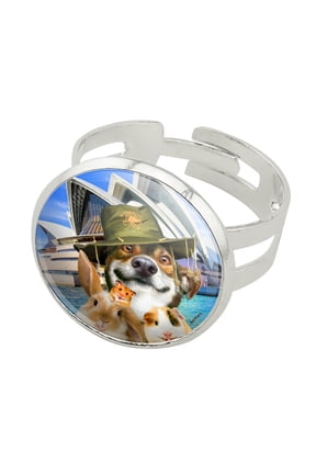 Sydney Opera House Australia Dog Rabbit Guinea Pig Silver Plated Adjustable Novelty Ring