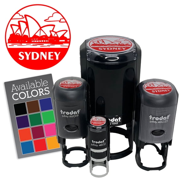 Sydney Opera House Australia Landmark Destination Circle Self-Inking Rubber Stamp for Stamping Ink Stamper Crafting Planners - 1/2 Inch Mini - Green Ink
