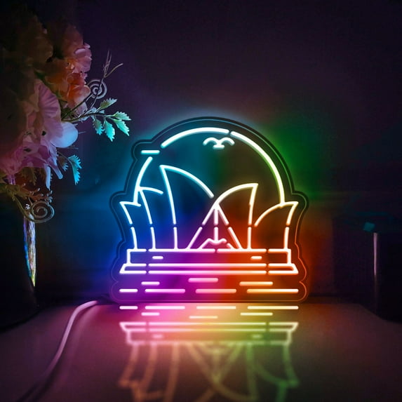 Sydney Opera House Led Light Box, Dimmable Neon-Like Light Signs USB Power for Wall Decor Bedroom Decoration, Color Flow Effect (WxH) 6"x6"