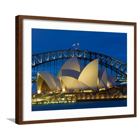 Art.com Sydney, Opera House at Dusk, Australia Photographic Print by Peter Adams, Brown Frame Wall Art, 29" x 23"