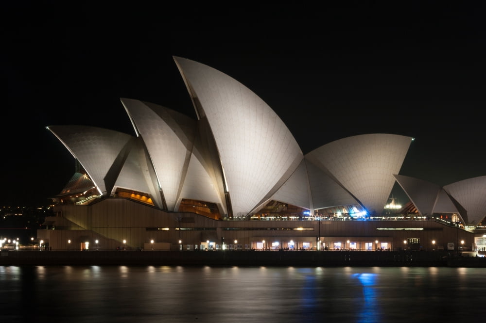 Sydney Opera House lit up at night Sydney New South Wales Australia Canvas Art - Panoramic Images (27 x 9)
