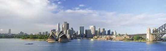 Sydney Opera House with city skyline in the background Sydney Harbor Sydney New South Wales Australia Canvas Art - Panoramic Images (36 x 12)