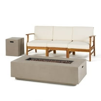 Sydney Outdoor 3 Seater Acacia Wood Sofa Set with Rectangular Fire Table and Tank Holder