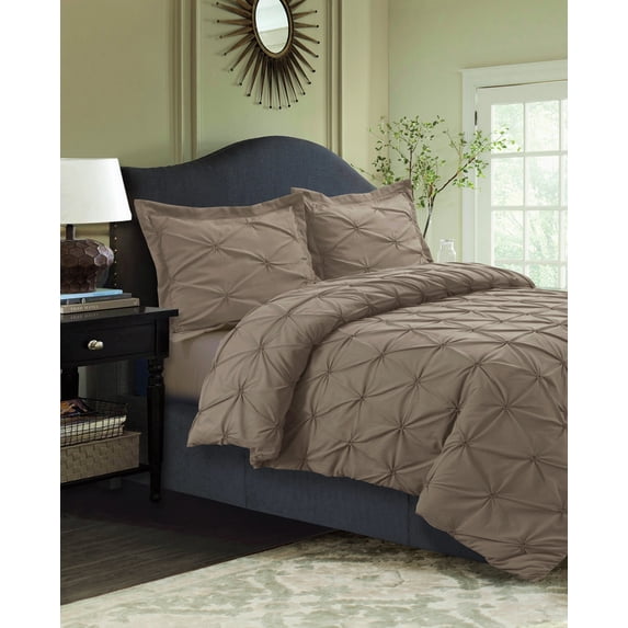 Sydney Pintuck Oversized Duvet Cover Set Twin Taupe