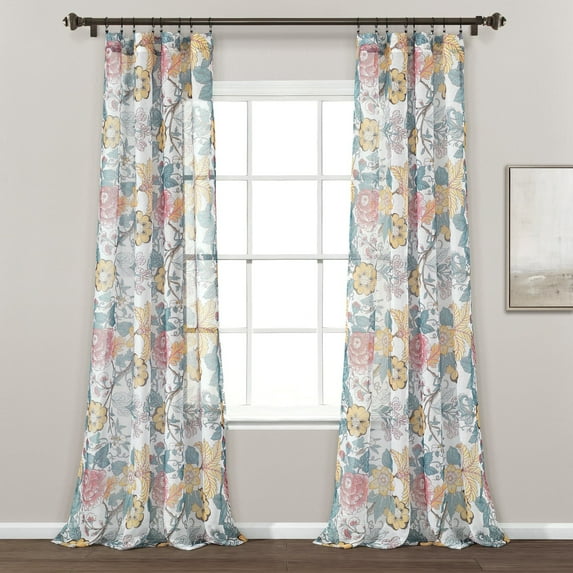 Sydney Sheer Window Curtain Panels Blue/Yellow 52X84 Set
