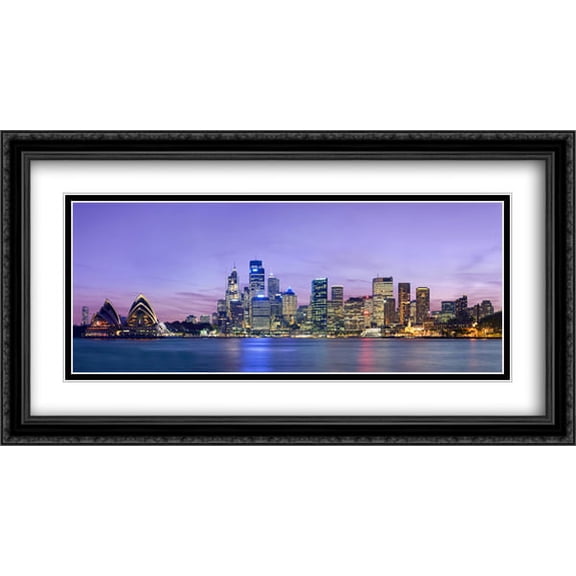 Sydney Skyline Cityscape, Australia 2x Matted 40x22 Large Black Ornate Framed Art Print by The Cityscape Art Print Series