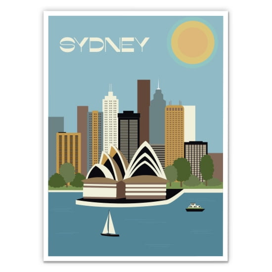 Sydney Skyline Vintage Poster Style - 3" Vinyl Sticker - For Car Laptop Water Bottle Phone - Waterproof Decal