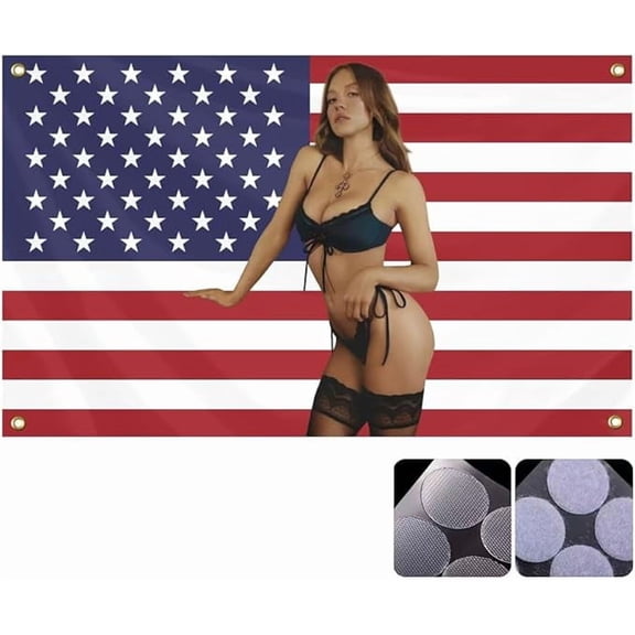 Sydney Sweeney Flag 3x5FT Flag Funny American Actor With Sticky Stickers Tapestry for College Dormitory Cave Bedroom Living Room Bedroom Background Wall Decor
