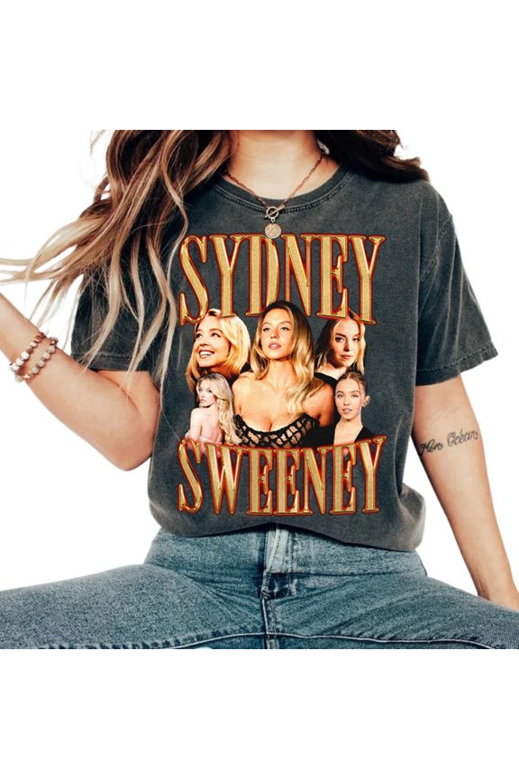 Sydney Sweeney Retro 90s Merch Men Short Sleeve Women Funny Vintage Stone Wash Distressed Tee Unisex