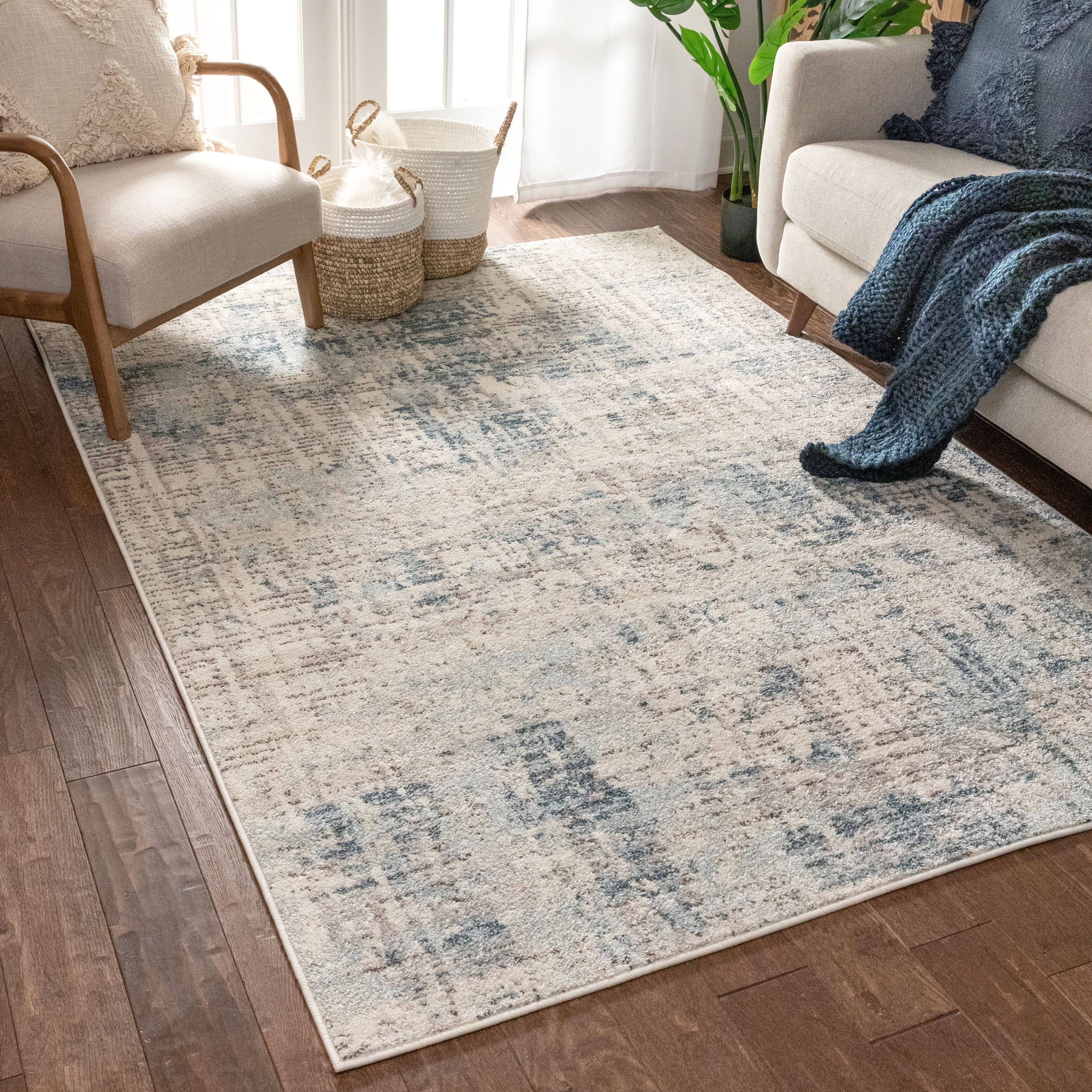 Sydney Tate Blue Modern Abstract Distressed 5'3" x 7'3" Area Rug