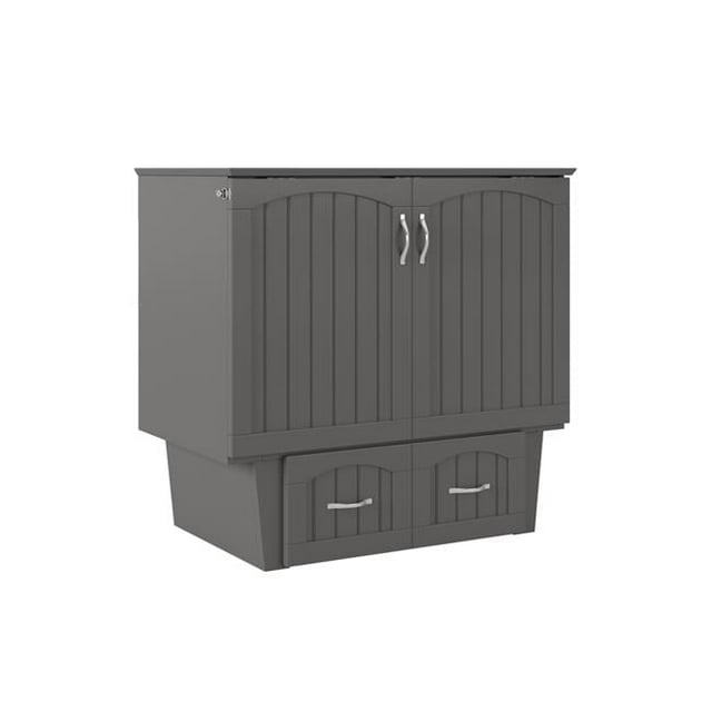 Sydney Wood Murphy Bed Chest with Storage Drawer & Charging Station, Grey - Twin Size
