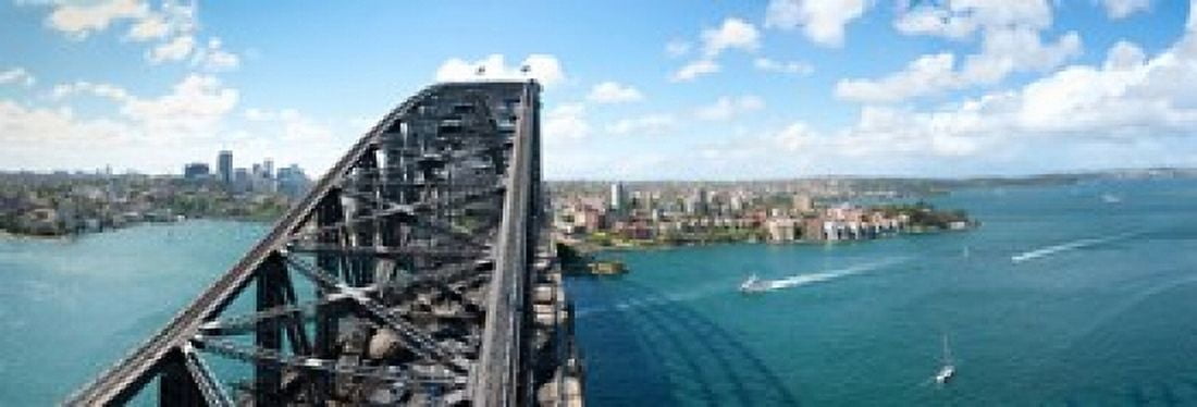 Sydney from top of observation pylon of Sydney Harbor Bridge New South Wales Australia Canvas Art - Panoramic Images (36 x 12)