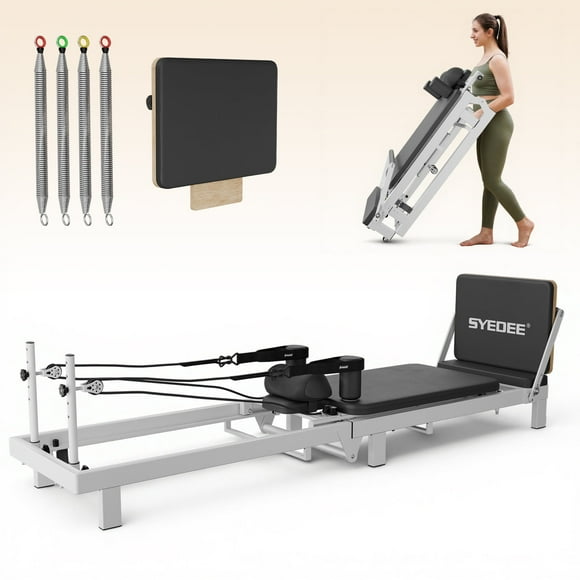 Syedee 86.6” Foldable Pilates Equipment, Pilates Reformer Machine Suitable For Height Over 5'7 '', Pilates Exercise Equipment with Jump Board For Home Gym, 110lbs resistance 5 Springs