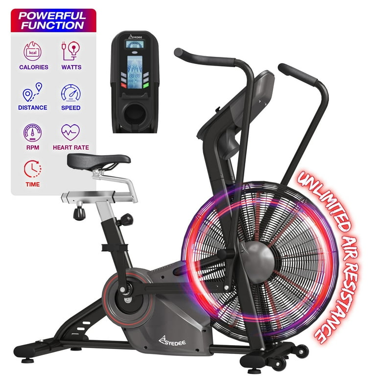 Syedee Air Bike Unlimited Air Resistance System and Multi Function Digital Monitor Air Exercise Bike with Adjustable Seat