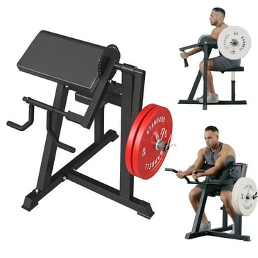 Syedee Bicep Tricep Preacher Curl Machine, Adjustable Seat, 2 in 1 Plate-loaded Preacher Curl Machine for Home Gym