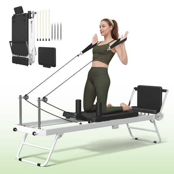 Syedee Foldable Pilates Reformer, Pilates Machine for Home Use, with Dual Resistance- Springs and Cords, Pilates Equipment for Home Workouts with Jump Board, Up to 400 LBS