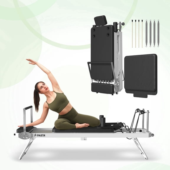 Syedee Foldable Pilates Reformer, Pilates Machine for Home Use, with Dual Resistance- Springs and Cords, Pilates Equipment for Home Workouts with Jump Board, Up to 400 LBS