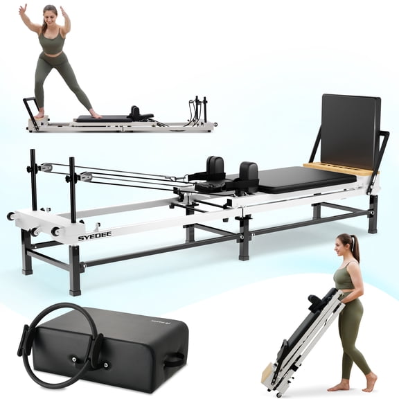 Syedee Foldable Pilates Equipment for Workouts,Balanced Body Pilates Reformer Machine for Home and Gym, Exercise Equipment with Jump Board, Pilates Box Ring, 220lbs Resistance