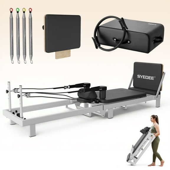Syedee Foldable Pilates Reformer Machine, Pilates Equipment with Pilate Box Sets for Home Gym, Pilates Exercise Equipment with Jump Board, 110lbs High Resistance