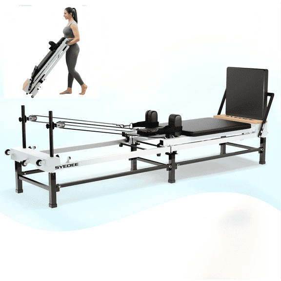 Syedee 91'' Foldable Pilates Equipment for Home Workouts,Pilates Reformer Machine for Home and Gym, Pilates Exercise Equipment with Jump Board, 220lbs resistance 5 Springs