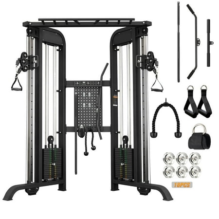 Syedee Functional Trainer with 352lbs Weight Stack, 2:1&1:1 Ratio System Cable Crossover Machine with 18 Aluminum Pulleys, 2000lbs Multi-Functional Chest Fly Machine
