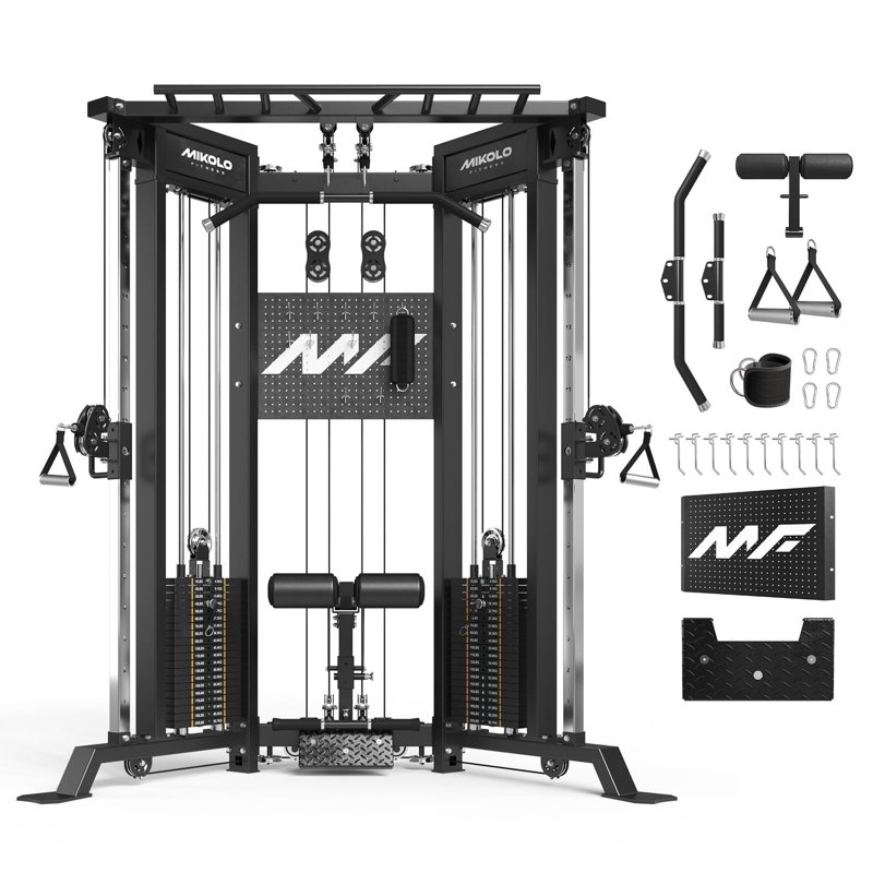 Mikolo Functional Trainer with 400lbs Weight Stack, Cable Crossover Machine with Independent Double Pulley System, 2000lbs Multi-Functional Chest Fly Machine, Lat Pulldown Machine
