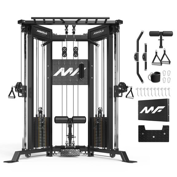 Mikolo Functional Trainer with 400lbs Weight Stack, Cable Crossover Machine with Independent Double Pulley System, 2000lbs Multi-Functional Chest Fly Machine, Lat Pulldown Machine